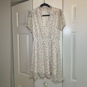 Altar’d State Carilyna White Floral Pie Crust Tie Neck Smocked Mini Dress